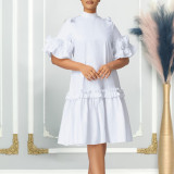 Women Summer Solid Ruffle Edge African Dress