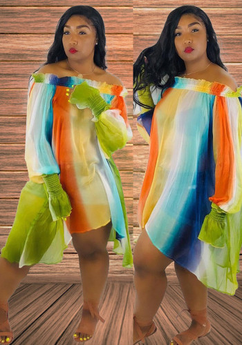 Women's Chiffon Colorful Printed Irregular Off-Shoulder Off Shoulder Jumpsuit