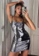 Women's Summer Metallic Sexy Strap Slim Waist Mini Nightclub Bodycon Dress