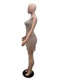 Women knitting Crochet hollow tassel sexy Top and shorts two-piece set