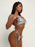 Sexy Floral Lace Glossy Bikini Two Pieces Swimsuit
