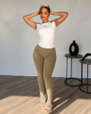 Women's Spring Summer Color Matching Sports Dance Fitness Yoga Short-Sleeved Two-Piece Pants Set