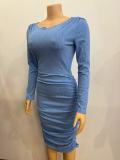 Women Long Sleeve Backless Midi Bodycon Dress