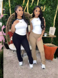 Women's Spring Summer Color Matching Sports Dance Fitness Yoga Short-Sleeved Two-Piece Pants Set