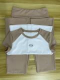 Women's Spring Summer Color Matching Sports Dance Fitness Yoga Short-Sleeved Two-Piece Pants Set