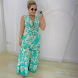 Women Printed Patchwork Lace-Up Hollow Sleeveless Dress