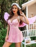 Sexy Lingerie Pink Strap Lacemesh Nightdress