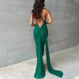 Women's Summer Sexy Low Back Pleated Slim Sleeveless Chic Women's Long Dress