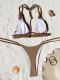 Women Bikini Solid Backless Lace-Up Swimwear