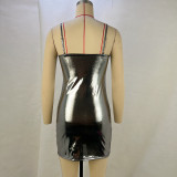 Women's Summer Metallic Sexy Strap Slim Waist Mini Nightclub Bodycon Dress