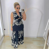 Women Printed Patchwork Lace-Up Hollow Sleeveless Dress