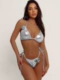 Sexy Floral Lace Glossy Bikini Two Pieces Swimsuit