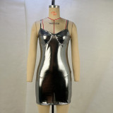 Women's Summer Metallic Sexy Strap Slim Waist Mini Nightclub Bodycon Dress