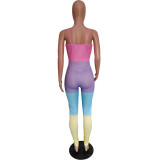 Spring Summer Women's Multicolor Patchwork Strap Sexy Jumpsuit
