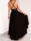 Women Solid Suspender V-neck Backless Irregular Strap Dress