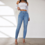 Women Spring Stretch Raw Edge Denim Pants