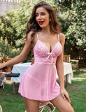 Sexy Lingerie Pink Strap Lacemesh Nightdress
