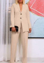 Women Solid Turndown Collar Two-piece Set