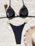Women Bikini Sexy Backless Lace-Up Solid Swimwear