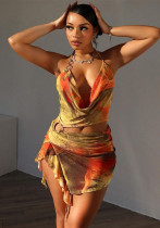 Women Summer Printed Sexy Backless Strappy Dress