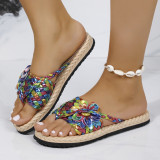 Women Summer Casual Sandals Beach Shoes Sequined Braided Slippers