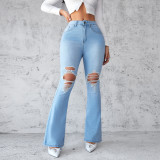 Women Spring/Summer Ripped Denim Bell Bottom Pants
