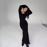 Women Sexy Backless Belt Bottom Sleeve Ruffle Edge Dress