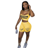 Women Nostalgic Letter Printed Tank Top Shorts Sports Two-piece Set
