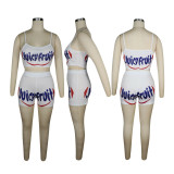 Women Nostalgic Letter Printed Tank Top Shorts Sports Two-piece Set