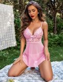 Sexy Lingerie Pink Strap Lacemesh Nightdress