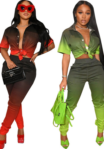 Women sexy gradient Top and Pant two-piece set