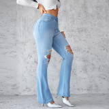 Women Spring/Summer Ripped Denim Bell Bottom Pants