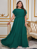 Women Solid Elegant Round Neck Maxi Dress