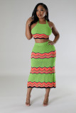 Women Knitting stretch Crop Top and Skirt two-piece set