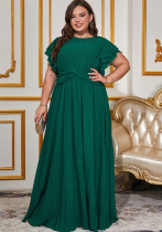 Women Solid Elegant Round Neck Maxi Dress