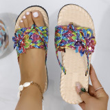 Women Summer Casual Sandals Beach Shoes Sequined Braided Slippers