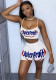 Women Nostalgic Letter Printed Tank Top Shorts Sports Two-piece Set