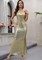 Women's Strap Sequin Low Back Slim Sexy Chic Long Dress Women's Strap Sequin Low Back Slim Sexy Chic Long Dress