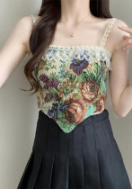 French Oil Painting Lace Camisole Women's Summer Short Top Outdoor Wear