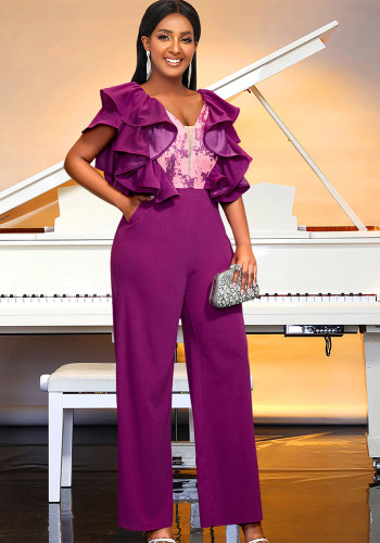 Sexy Low Back Formal Party Ruffle Women's Jumpsuit