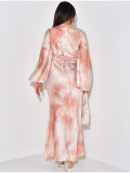 Loose Printed Casual Long Satin Dress