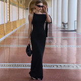 Women's Summer Fashion Chic One Shoulder Floater Solid Color Long Dress