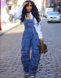 Women Loose Denim Pocket Jumpsuit
