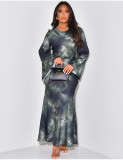 Loose Printed Casual Long Satin Dress