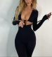 Women Solid Sexy Lace-up Hollow Long Sleeve Jumpsuit
