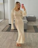 Women Sexy Backless Belt Bottom Sleeve Ruffle Edge Dress
