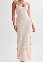 Women's Strap Low Back Flower Knitting Sexy Long Dress Women's Strap Low Back Flower Knitting Sexy Long Dress