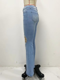 Women Spring/Summer Ripped Denim Bell Bottom Pants