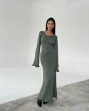 Women Sexy Backless Belt Bottom Sleeve Ruffle Edge Dress