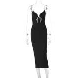 Women's Summer Chic V-Neck Midi Dress Strap Slim Bodycon Dress